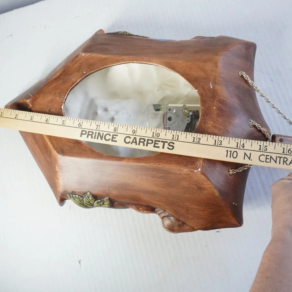 VTG Ceramic Alpine Boy Girl Wall Faux Cuckoo Clock 3D Pendulum Pinecone‎ Weights
